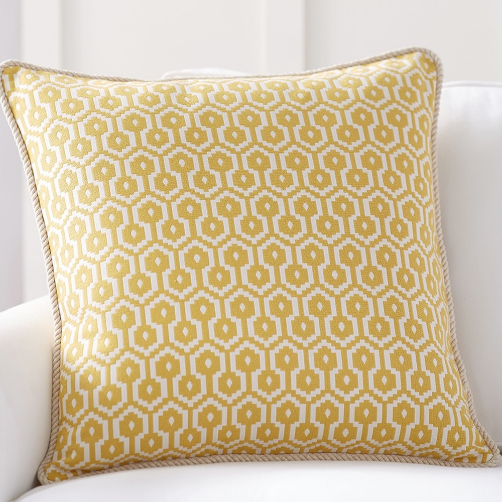 4 NWT Pottery Barn August Jacquare Geometric Pillow Covers Yellow Cream 24X24